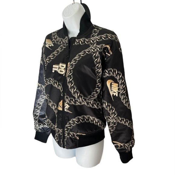 Nike Women’s satin black with gold chain bomber jacket size XS - Picture 6 of 14